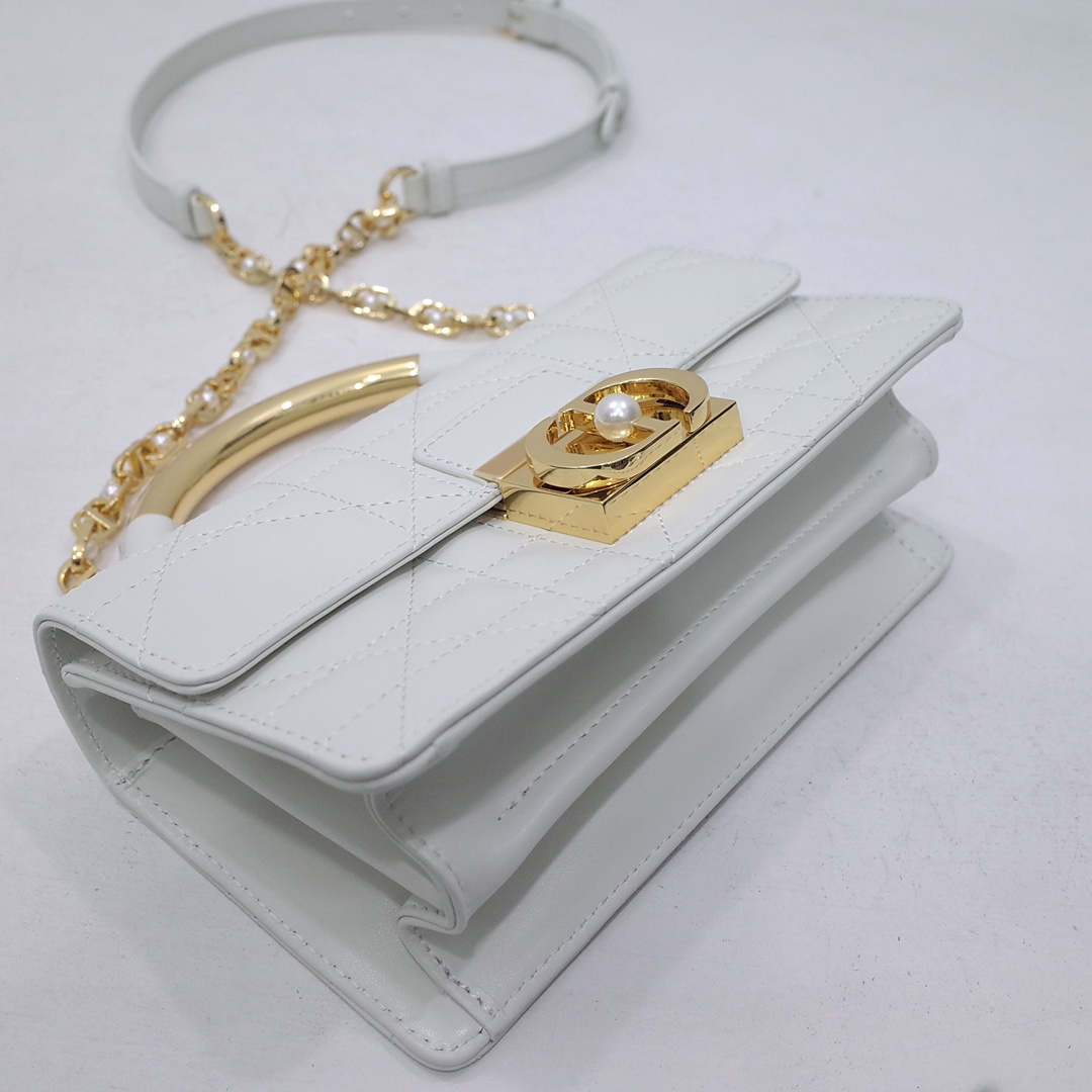 Mini Dior Ange Bag White Macrocannage Lambskin